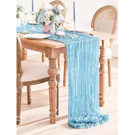 Seveups 12Pack Baby Blue Cheesecloth Table Runner 10Ft Gauze Table Runner Blue Cheese Cloth Table Runners Long Sheer Fabric Tablerunners for Wedding Party Bridal Shower Thanksgiving Christmas
