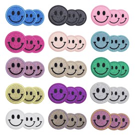 Zakrafo 45PCS Smiley Face Iron on Patches Sequin Round Chenille Patches Cute Smiley Face Iron on Patches for Diverse Range of Fabric Clothes DIY Projects