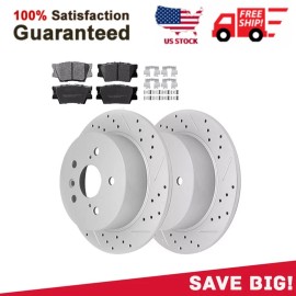 H HENZIKON HIGH-PERFORMANCE Rear Brake Rotors + Brake Pads for 2013 - 2018 Toyota Camry Avalon Lexus ES350