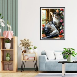 QQYRHN 5D Kitten Diamond Painting Kit for Adults Beginners Window Diamond Art Kits Complete DIY Wildflowers Diamond Embroidery Set Perfect for Relaxation and Decoration 30 x 40 cm