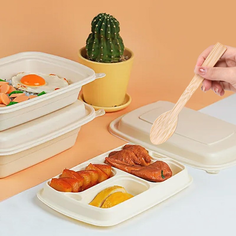 HTB Disposable Spoons Natural Bamboo 50 Pcs Outdoor Disposable Tableware