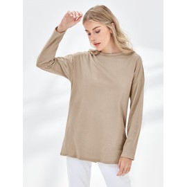 Fisoew Women's Long Sleeve Oversized T Shirts Loose Casual Crewneck Tunic Tops Soft Blouse