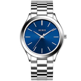 BUREI Men Watches Fashion Analog Stainless Steel Quartz Waterproof Watches for Men,Blue Silver