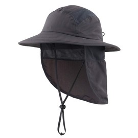 Connectile Kids Summer UPF 50+ Flap Cap, Quick Drying, Wide Brim, Sun Hat, UV Protection, Safari Hat, Children, Boys, gray (dark gray)