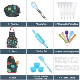 Anpro Kids Cooking and Baking Set - 28 Pcs with Apron, Chef Hat, Glove for Boys, Chef Dress Up Kitchen Costume Role Play Utensils Gift for 8-12 Years Children