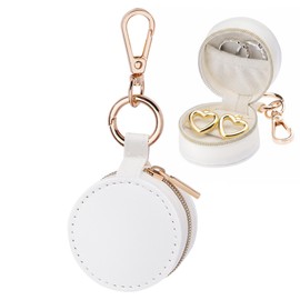 Hmxpls Portable Ring Holder Keychain, Mini Sports Jewelry Holder Box, Small Travel Ring Earring Stud Necklace Storage Case (White)