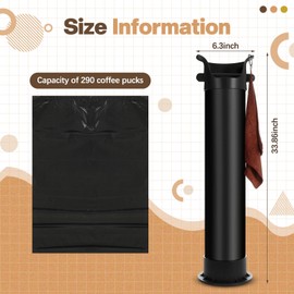 Havawish 1 Set Large 17L Knock Box for Espresso Grounds Espresso Coffee Shop Kitchen Tool Coffee Grind Collection Dump Bin Commercial Floor Standing Knock Box with 25 Garbage Bags and Towel, Black