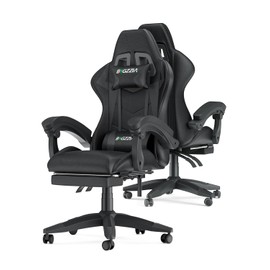 Bigzzia Gaming Chair with Footrest, Ergonomic Computer Game Chairs, Headrest and Lumbar Support, Adjustable Height, Reclining, Racing Style, and 360°Swivel Seat, Black