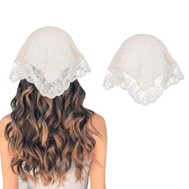 Jewemia Hair Bandanas for Women Lace Headbands Floral Triangle Hairband Headwear Headwrap Hair Acessories for Women and Girls (Beige)