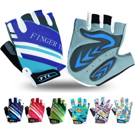 Kids Cycling Gloves Half Finger Gel Padded Non-Slip Breathable, Junior Glove Girls Boys Fingerless Adjustable for Mountain Bike Running Riding Sport Outdoor Biking Skating (Navy, Small)