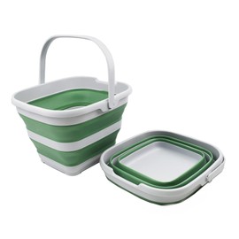 SAMMART 10L (2.6 Gallon) Collapsible Rectangular Handy Basket/Bucket (Grey/Dark Sea Green (Set of 2))