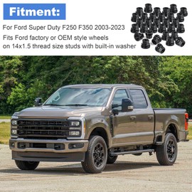 Set of 32 Wheel Lug Nuts Replacement for Ford F250 F350 2003-2023 14x1.5 Thread Flat Washer Black