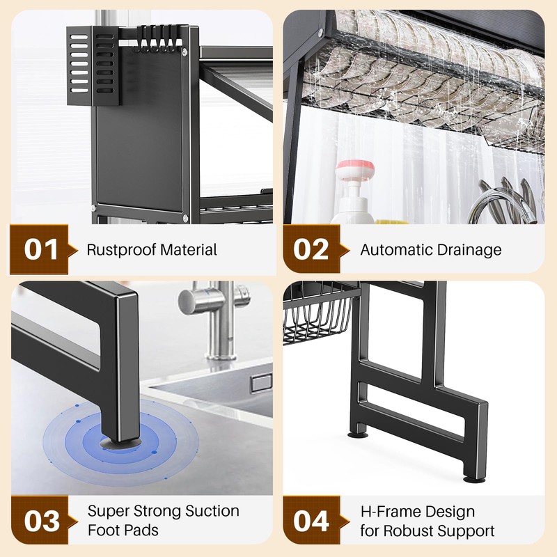 Over The Sink Dish Drainer Drying Rack 3 Tiers with