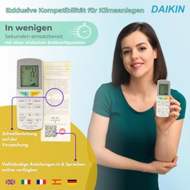 Wellclima Universal Remote Control Compatible with Daikin Air Conditioners, Works with All Models, Up to 5 Fan Speeds and Special Functions, Instructions in 6 Languages, Direct Help