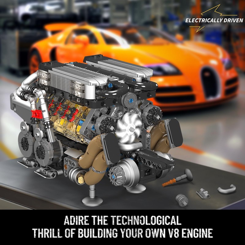 Mould King 10131 W16 Engine Building Blocks Sets, V8 Engine