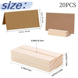 Goxfaca 20 Pieces Wood Place Card Holders, Wood Sign Holders Table Number Stand, Perfect for Table Number Signs, Table Number Holders Stands with Brown Paper Cards