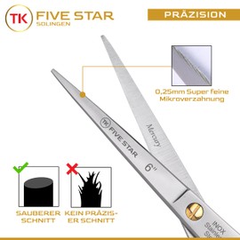 Five Star Solingen Mercury Professional 6 Inch Extra Sharp Hairdressing Scissors Hair Cutting Scissors Rustproof for Women Men Hairdressers and Children Suitable for Strong and Fine Hair