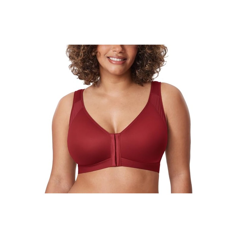 DELIMIRA Women's Full Coverage Front Closure Wire Free Back Support