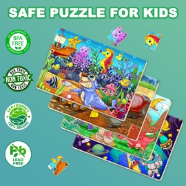 Wooden Puzzles for Kids Ages 4-6, 4 Packs 30 PCs Colorful Kids Puzzles for Toddlers 5-8, Jigsaw Puzzle for 3+ Year Olds Gift for Children, Including DIinosaur Puzzle