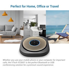 VTech VCS601-2 Bluetooth Conference Speakerphone - 360° Premium Voice Pickup with 6 Microphones, Smart NFC Connect, 24H Call Time with HD Audio, Reverse Charging USB C, Voice Assistant, Home Office
