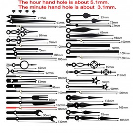 JZK 14 Styles Black wall clock hands kit for small & large clock, replacement metal clock hands for quartz clock movement, short clock hands, long lock hands, wall quartz clock repair accessory