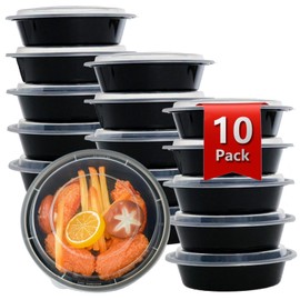 tropipak Meal Prep Containers Reusable 10 Pack-24 oz Food Storage Containers with Lids To Go Food Containers Takeout, Microwave Dishwasher Freezer Safe, Stackable, BPA Free, Plastic (Black)
