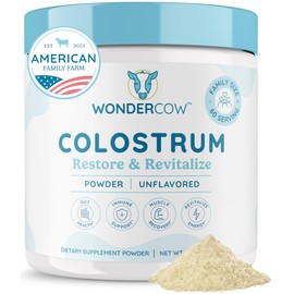 WONDERCOW Colostrum Supplement Powder for Gut Health, Immune Support, Muscle Recovery & Wellness | Natural IgG Pure Whole Bovine Colostrum Superfood, Unflavored, 60 Servings