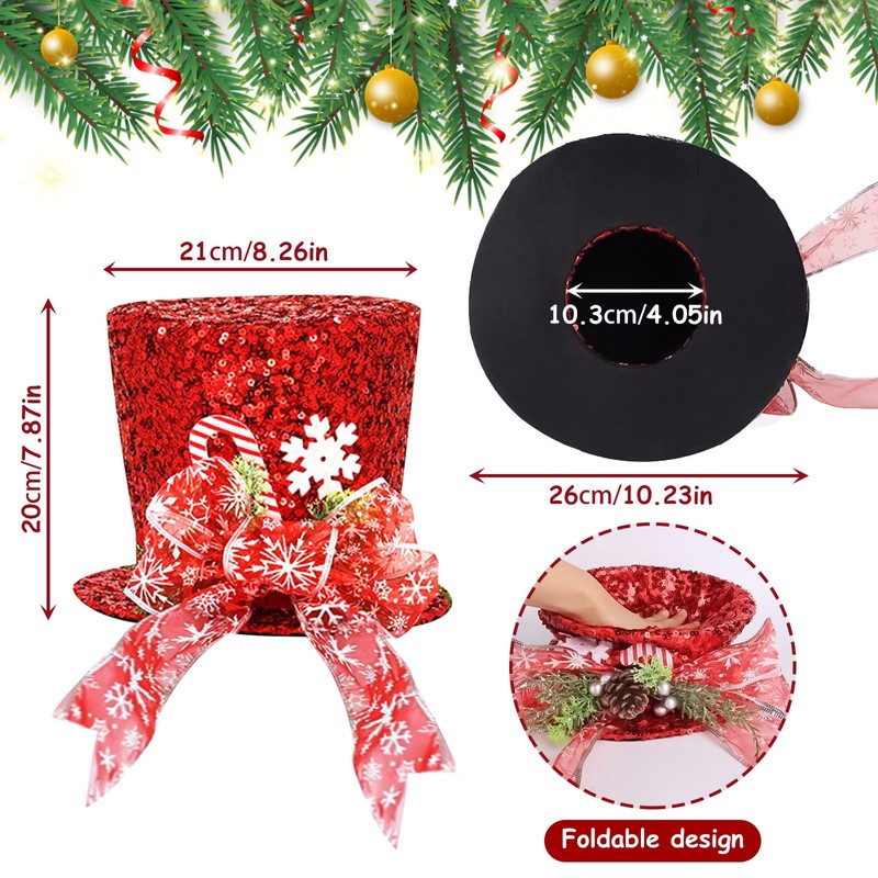 Christmas Tree Topper Hat, Velvet Red Top Hat Tree Topper
