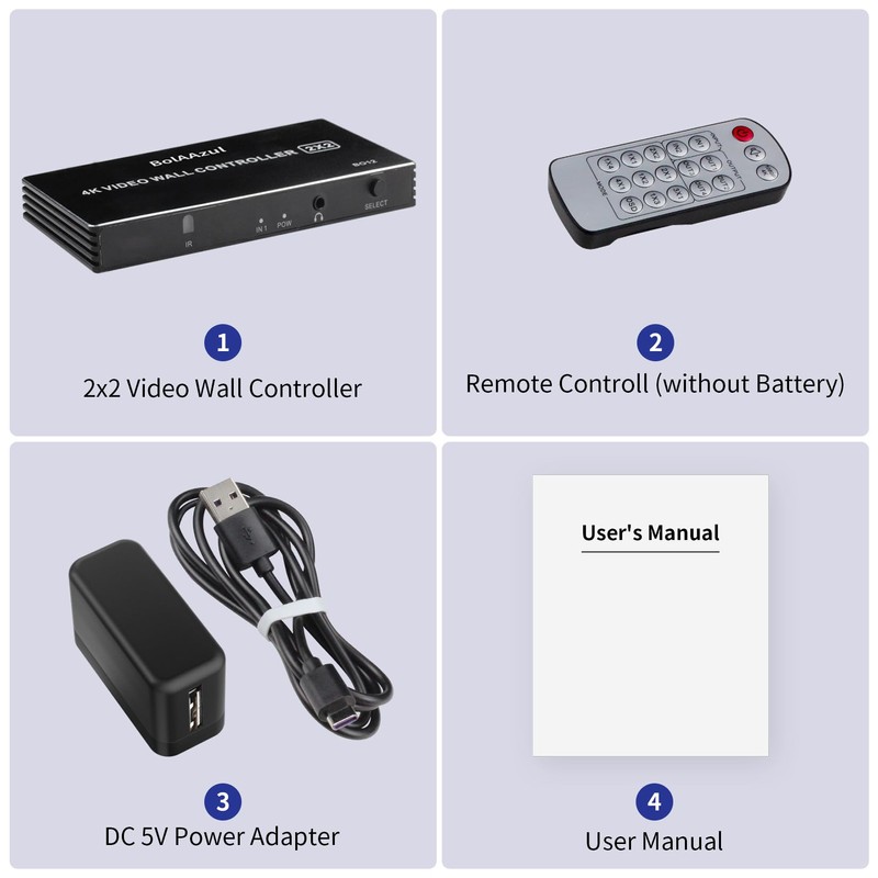 Video Wall Controller 2x2 4K, BolAAzuL HDMI Video Wall Processor