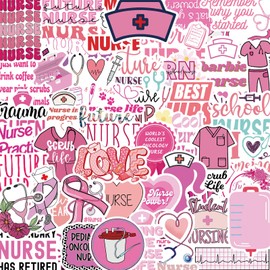 50Pcs Pink Nurse Stickers,Nursing Stickers,Nurse Accessories,Vinyl Aesthetic Nurse Stickers for Water Bottle,Laptop,Gifts for Woman,Girl,Female Nurse (Nurse)