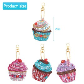 4 Pieces DIY Diamond, VEghee 5D Diamond Painting Pendant Set, Key Ring Ornaments, Diamond Key Fob, Cartoon Gem Pendant, Key Ring, Suitable Decorative Gifts for Children, pink