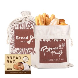 Bread Bags, 2 Pack Bread Bags Reusable Linen with Plastic Lining, Large 17“×13”Homemade ‌Loaf Storage Bags Bread Box for Artisan Bread, Round Loaf, Sourdough