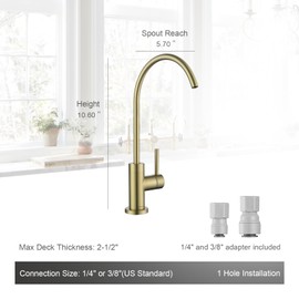 AguaStella AS09CB Champagne Gold, Brushed Soft Gold Stainless Steel Kitchen Water Filter Faucet RO Faucet for Most Reverse Osmosis Units or Water Filtration System in Non-Air Gap