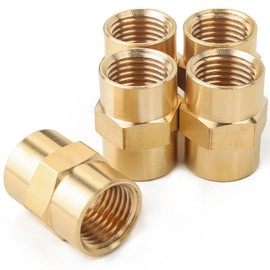 LTWFITTING Brass BSP Pipe Fitting 1/4-Inch Female BSPP Coupling Water Boat (Pack of 5)