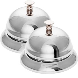 GRÄWE Set of 2 Stainless Steel Table Bells Diameter 8.5 cm, Bell for Counter, Teacher Bell, Table Bell, Loud Hotel Bell, Reception Bell, Service Bell, Bell