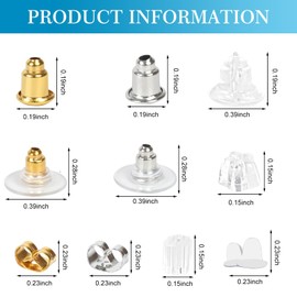 450Pcs Earring Backs with 10 Styles Earring Stoppers, Earring Backs with Storage Box, Safety Backs and Butterfly Earring Backs, Clear Earrings Backs Earring Safety Backs Rubber