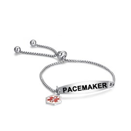 NanMuc Medical Alert PACEMAKER Bracelet for Women Men Emergency First Aid Health Alert Engraved Adjustable Stainless Steel Chain Bracelets