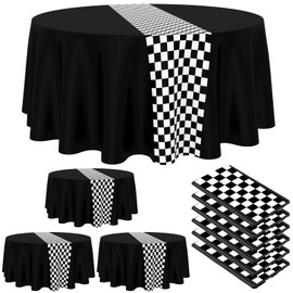 Oudain 84 Inch Racing Party Decorations Car Birthday Party Supplies Road Tablecloth Racetrack Tablecloth Table Covers for Kids Car Disco Dance Racing Theme Birthday Party (Black, 6 Pcs)