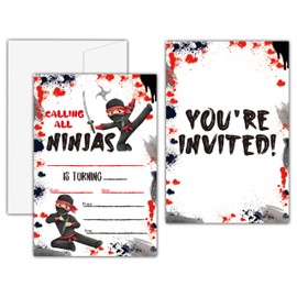 KFNER Ninja Birthday Invitations, Ninja Warrior Birthday Party Invitation Card, Karate Birthday Party Favors & Celebration Supplies (20 Set of Invitations with Envelopes) -D15