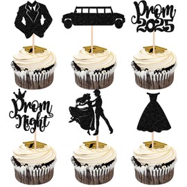 ZHUOWEISM 24 PCS Prom & Graduation Cupcake Toppers, Black, Non-Edible, Class of 2024, College Graduation, Party Supplies