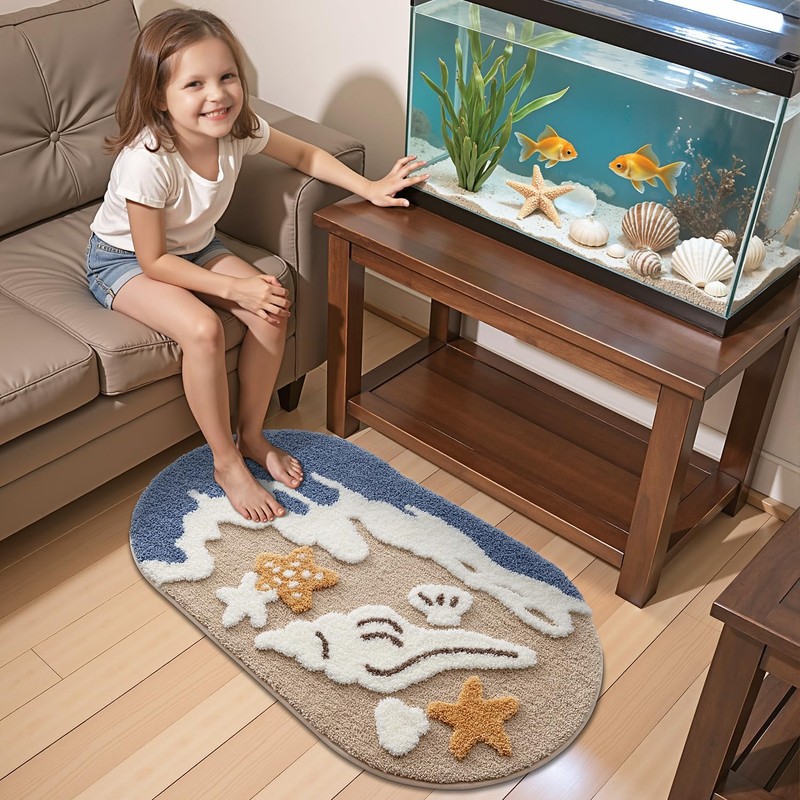 LUMI Alfombra de Baño con Diseño de Playa, 54 x