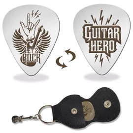 arricraft 1 Pc Stainless Steel Picks Plectrums, Let's Rock Guitar Hero Plectrum with Leather Holder Guitar Picks for Guitar Player Metal Grip Pick for Electric-Acoustic Bass