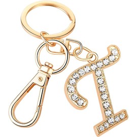 Rohans Womens Gold Plated Alloy Car Key Ring with Crystal Rhinestone Alphabet Initial Letter Keychain (T)