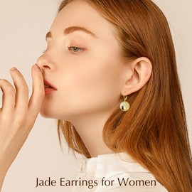 HPQQ Jade Cat Earrings for Women Sterling Silver 14k Gold Plated Round 2 Black Cat Celtic Moon Drop Dangle Earrings Jade Jewelry Birthday Christmas Gifts for Women Mom Wife Her