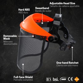 YARDMARIS Chainsaw Face Shield, Forestry Safety Helmet with Full Face Mesh Visor, Adjustable Headband, Good Ventilation, Metal Face Shield for Trimming, Chopping, Outdoor Work