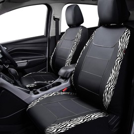 Flying Banner car seat Covers Protects Zebra Printing Velvet Faux Leather Carbon Fiber Front and Rear Bench Full Set (Zebra Black, Full Set - 8PCS)