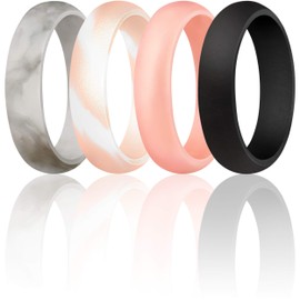 ThunderFit Women's 5.5mm Wide 2mm Thick Silicone Wedding Rings Rubber Bands,Variety Multipack 1-7