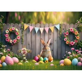 CYLYH 7x5ft Easter Backdrop Easter Rabbit Colorful Eggs Wooden Wall Grass Photography Background for Kids Newborn Portrait Photo Booth Props