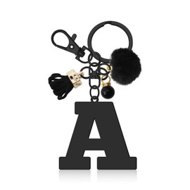 Initial Letter Keyring for Purse Backpacks Handbags Wallet Letter A-Z Keychain Initial Keychain Gifts for Girlfriend Daughter Graduation Birthday Gift Alphabet Initials Keyring with Pom Pom (Letter A)
