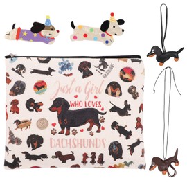 5PCS Kosmetiktasche Mädchen Dackel Set, Schminktasche Mädchen mit Halskette, Haarnadel und Schlüsselanhänger, Dackel Geschenke für Tierliebhaber